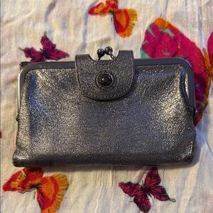 Hobo Metallic Gray Women’s Clutch Wallet - Sleek Evening Purse
